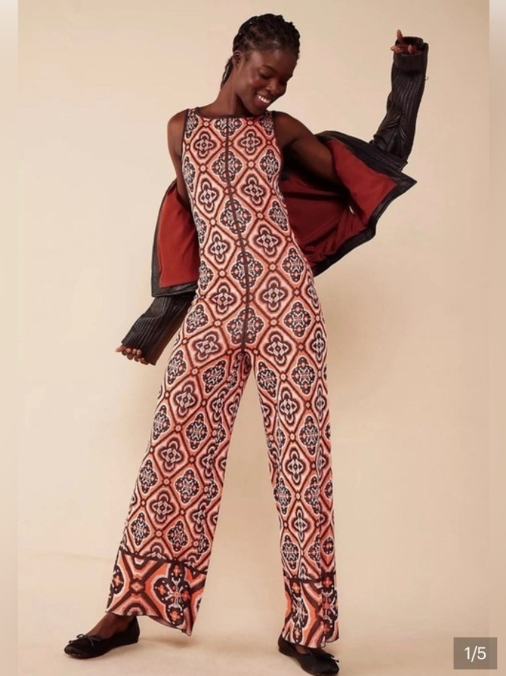 Free People Ready Or Not Geometric Wide Leg Jumpsuit Size Medium